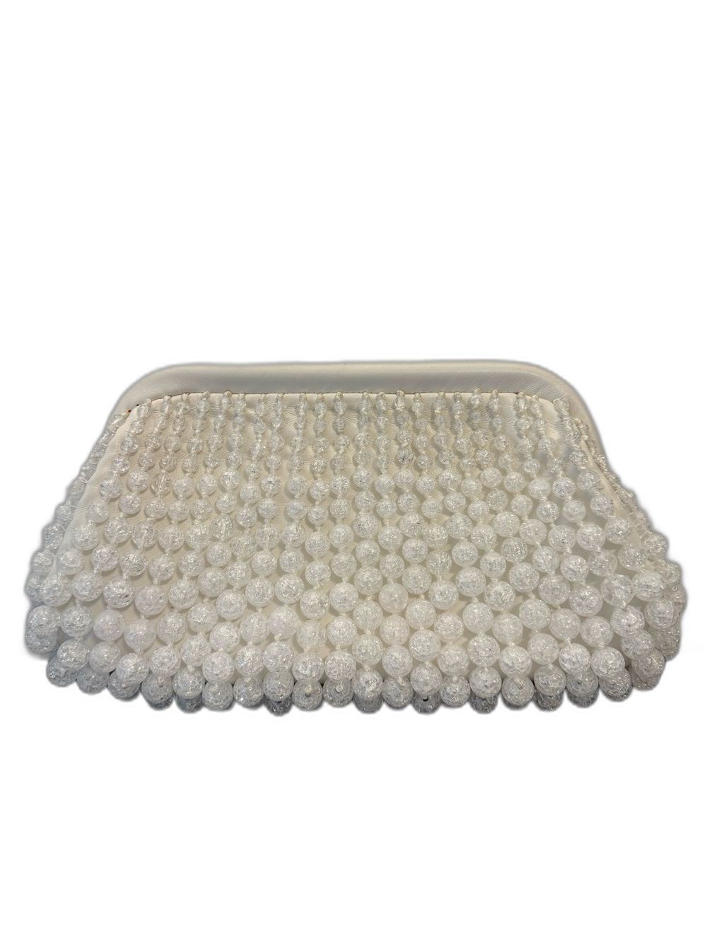 Cult Gaia Nia Beaded Leather Clutch White Evening Formal Bag Authentic Purse